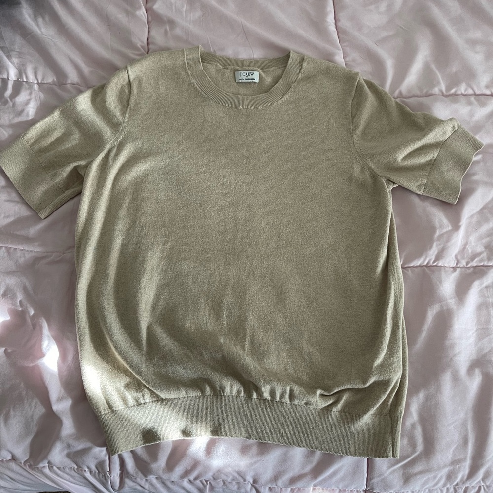 J. Crew Women Cream Cotton Cashmere Crewneck Sweater